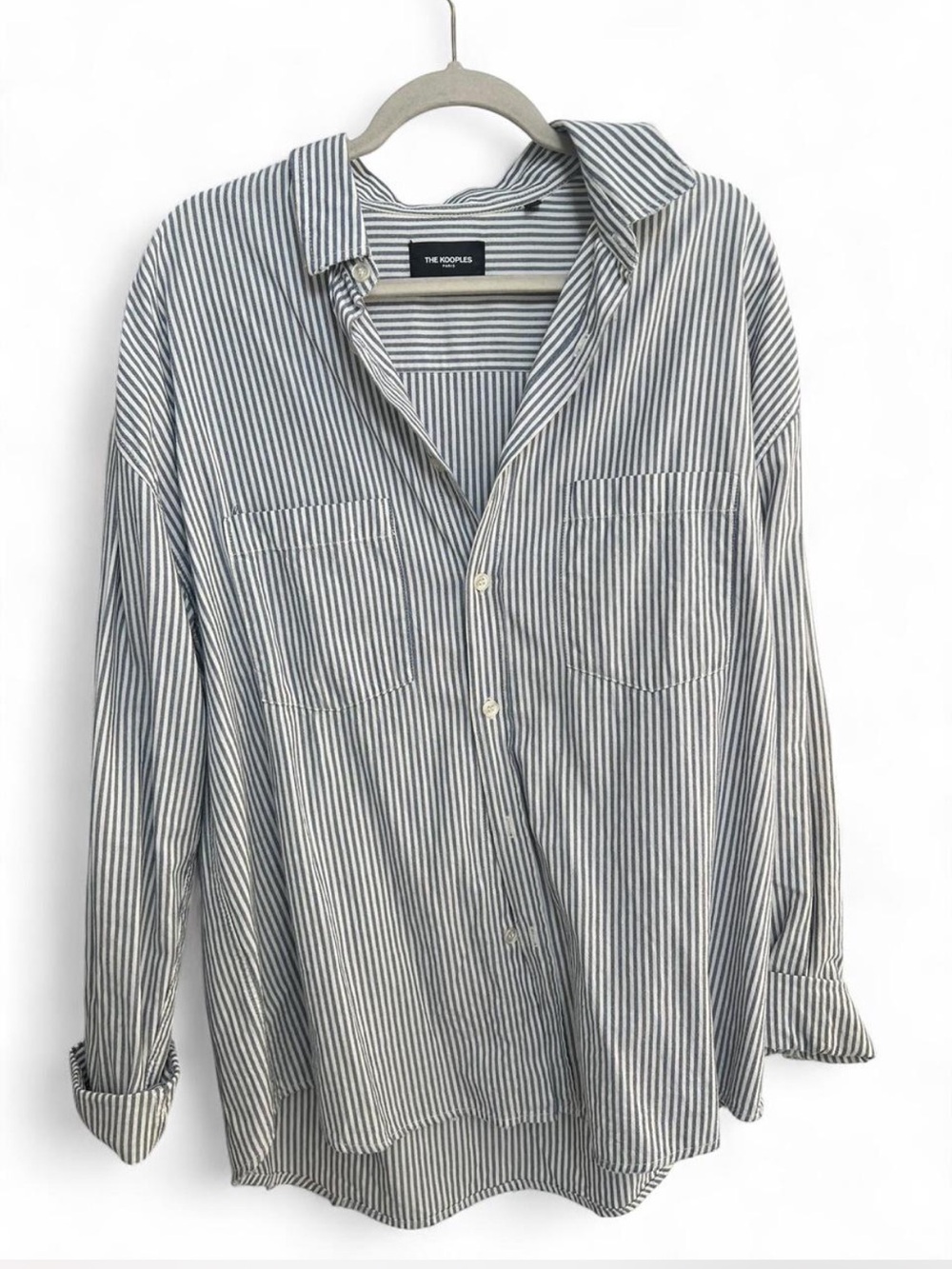 The Kooples Navy and White Vertical Stripe Button-Down Shirt